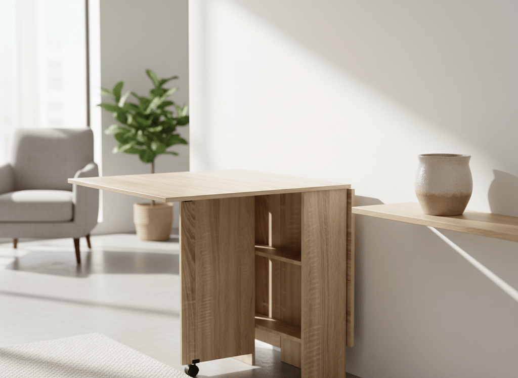 Grande table à manger pliante de 140 cm dépliée dans un séjour - photo 7
