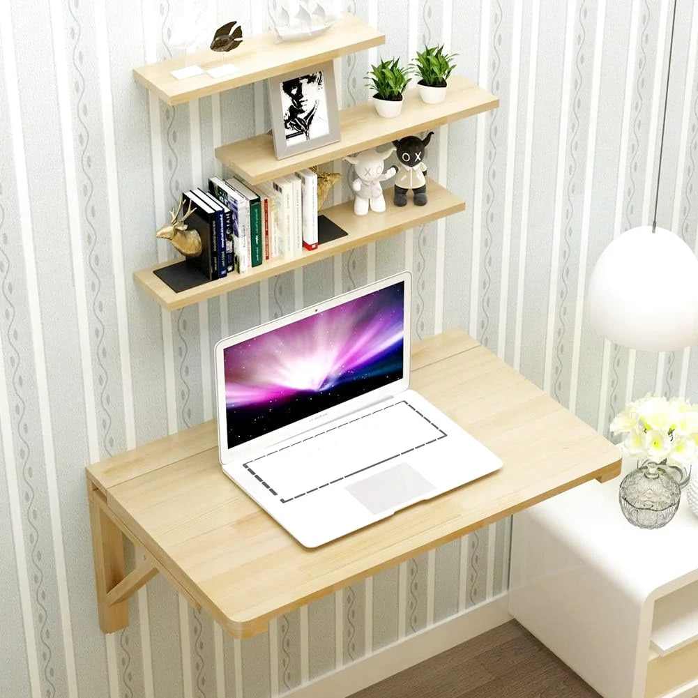 Grande table pliante murale en bois dépliée le long d'un mur - photo 3