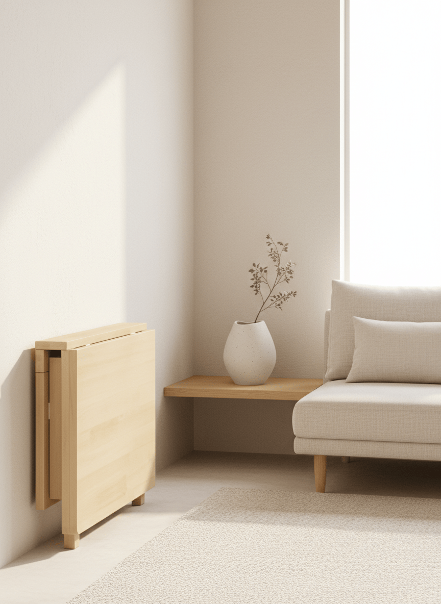 Grande table pliante murale en bois dépliée le long d'un mur - photo 5