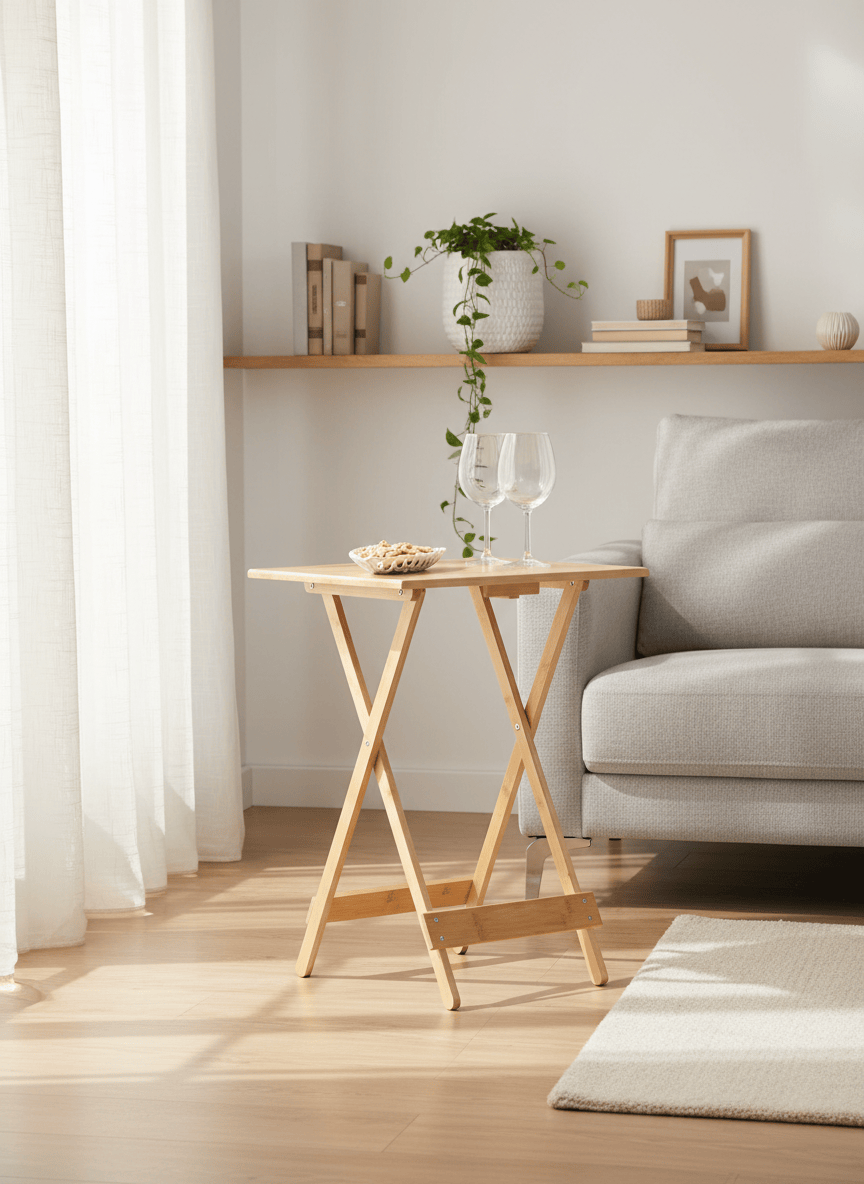 Meuble table pliante replié à 4 cm d'épaisseur contre un mur - photo 7