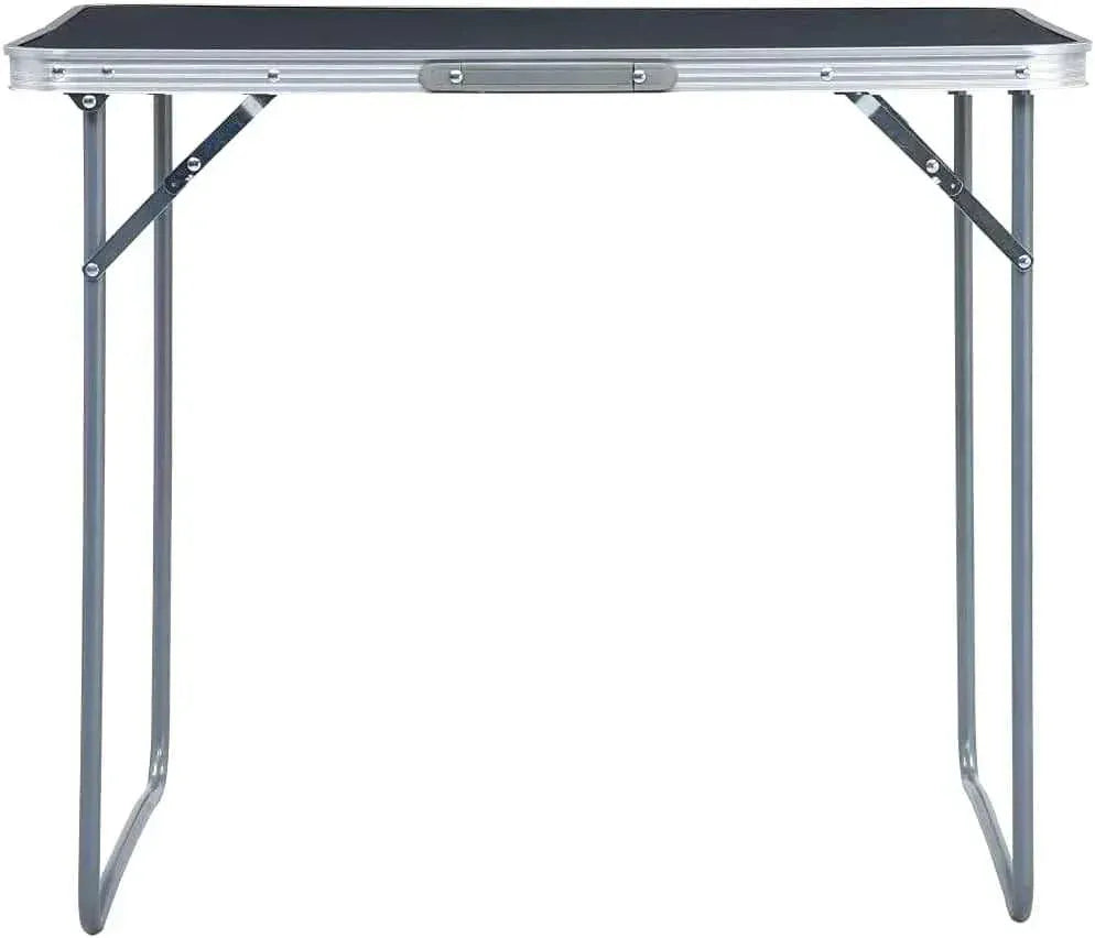 Petite table de camping pliante en aluminium et MDF 80 x 60 cm devant une tente - photo 2