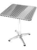 Petite table haute pliante 60 x 60 cm avec plateau inox en position haute