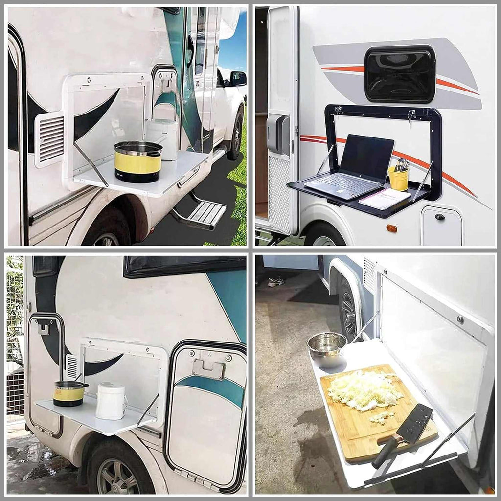Plateau de table pliant pour camping-car fixé au mur et rabattu contre la paroi - photo 3