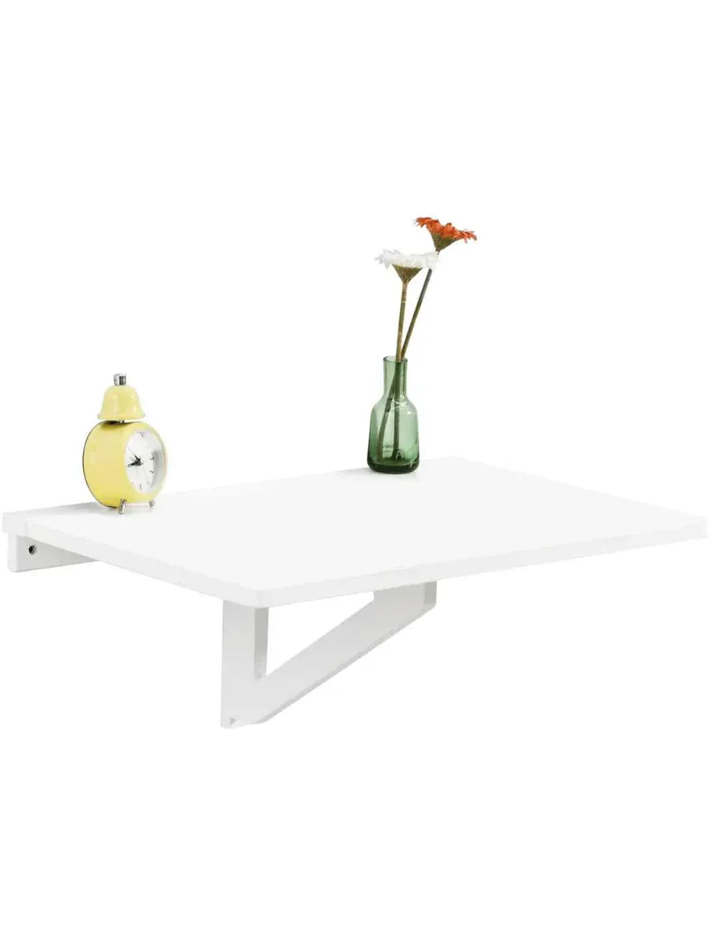 Table à manger pliante murale en bois de 60 x 40 cm dépliée contre un mur