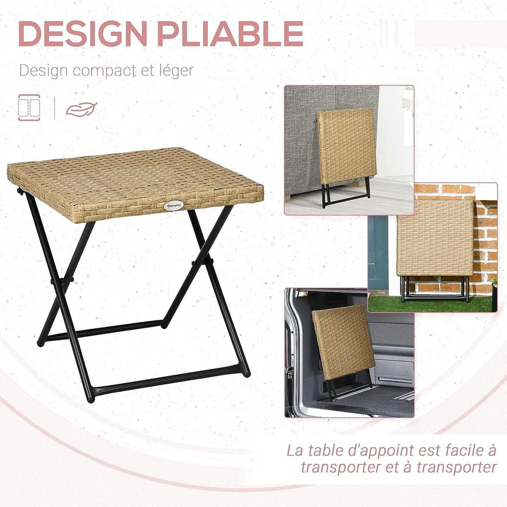 Table basse d'appoint pliante en résine tressée imitation rotin 40 x 40 cm - photo 4