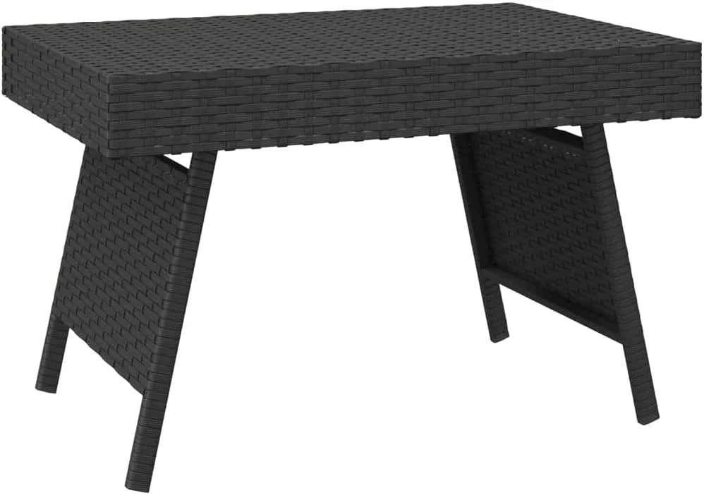 Table basse picnic pliante en résine tressée 60 x 40 cm posée sur une pelouse