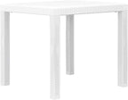 Table blanche en plastique pliante carrée de 79 cm sur une terrasse
