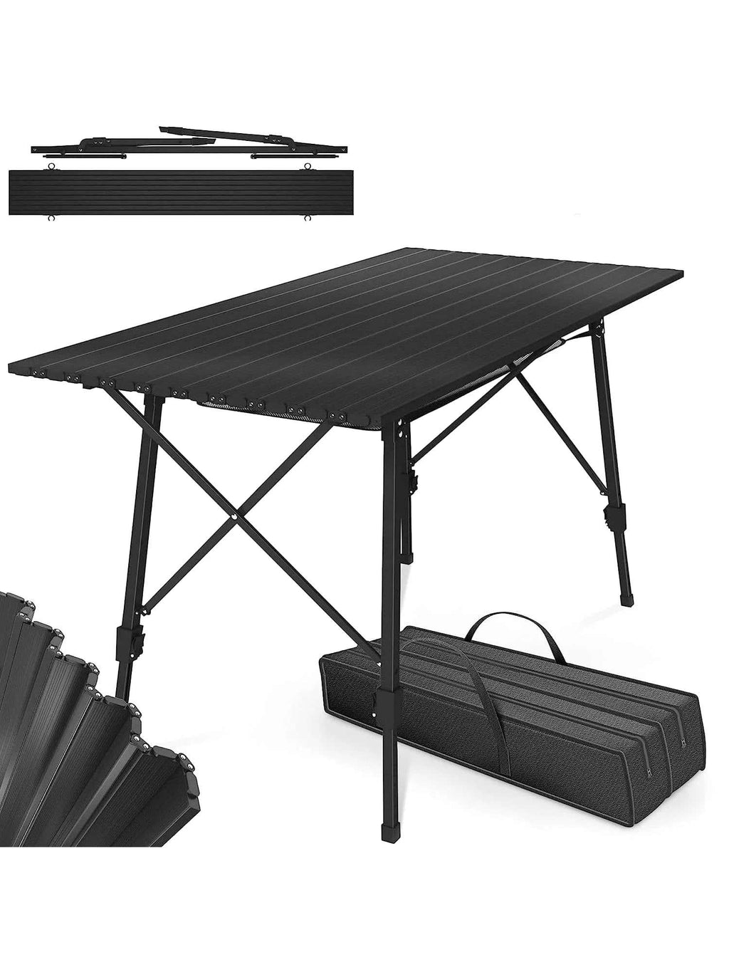 Table de camping aluminium pliante 90 cm avec filet de rangement sous le plateau