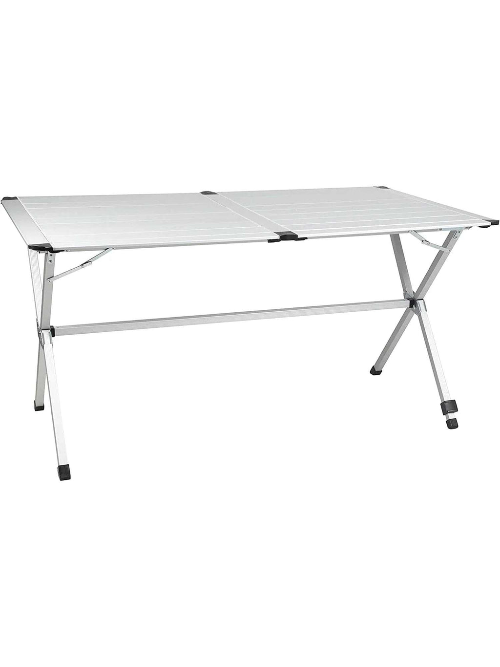 Table de camping pliante 6 personnes 110 x 70 cm installée sur un emplacement de camping