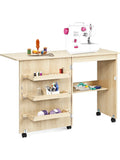 Table de couture pliante en bois avec plan de travail déployé