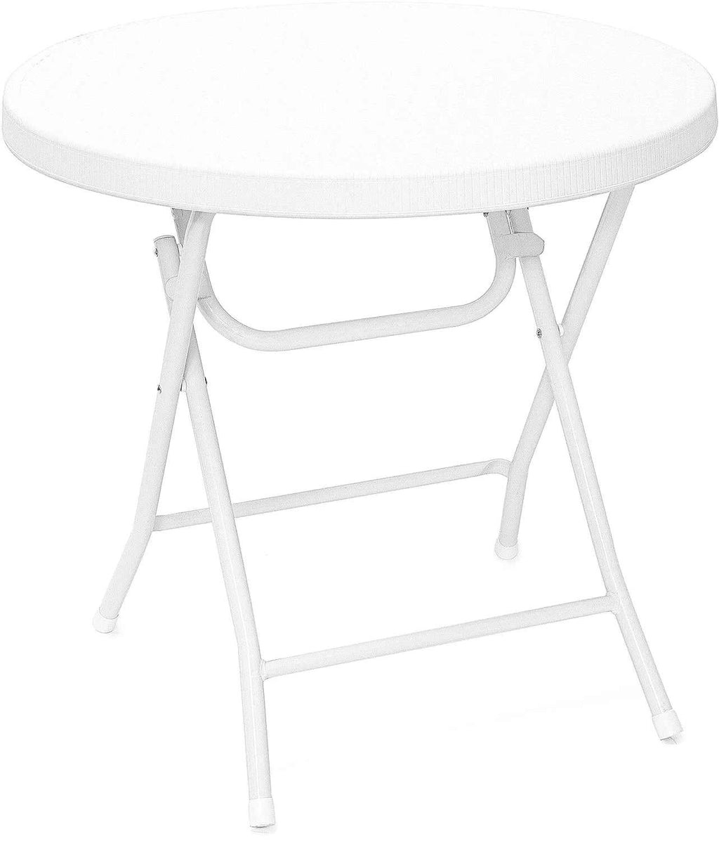 Table de jardin blanche pliante ronde de 80 cm sur une terrasse