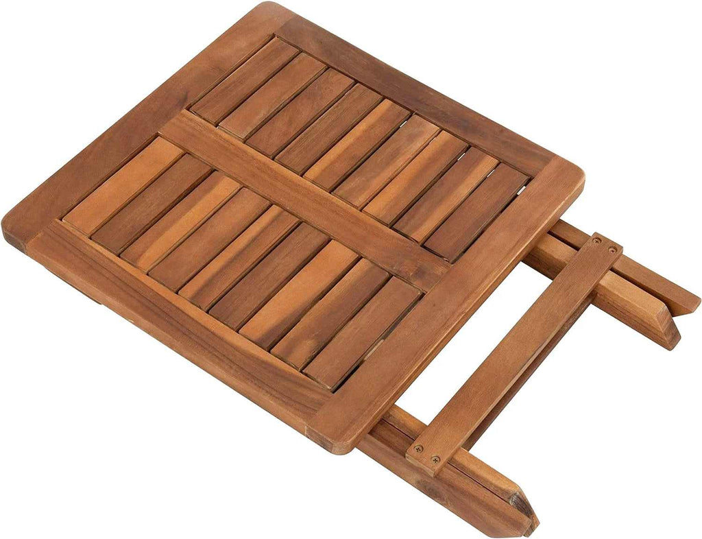 Table de jardin bois pliante en acacia massif 40 x 40 cm à côté d'un transat - photo 3
