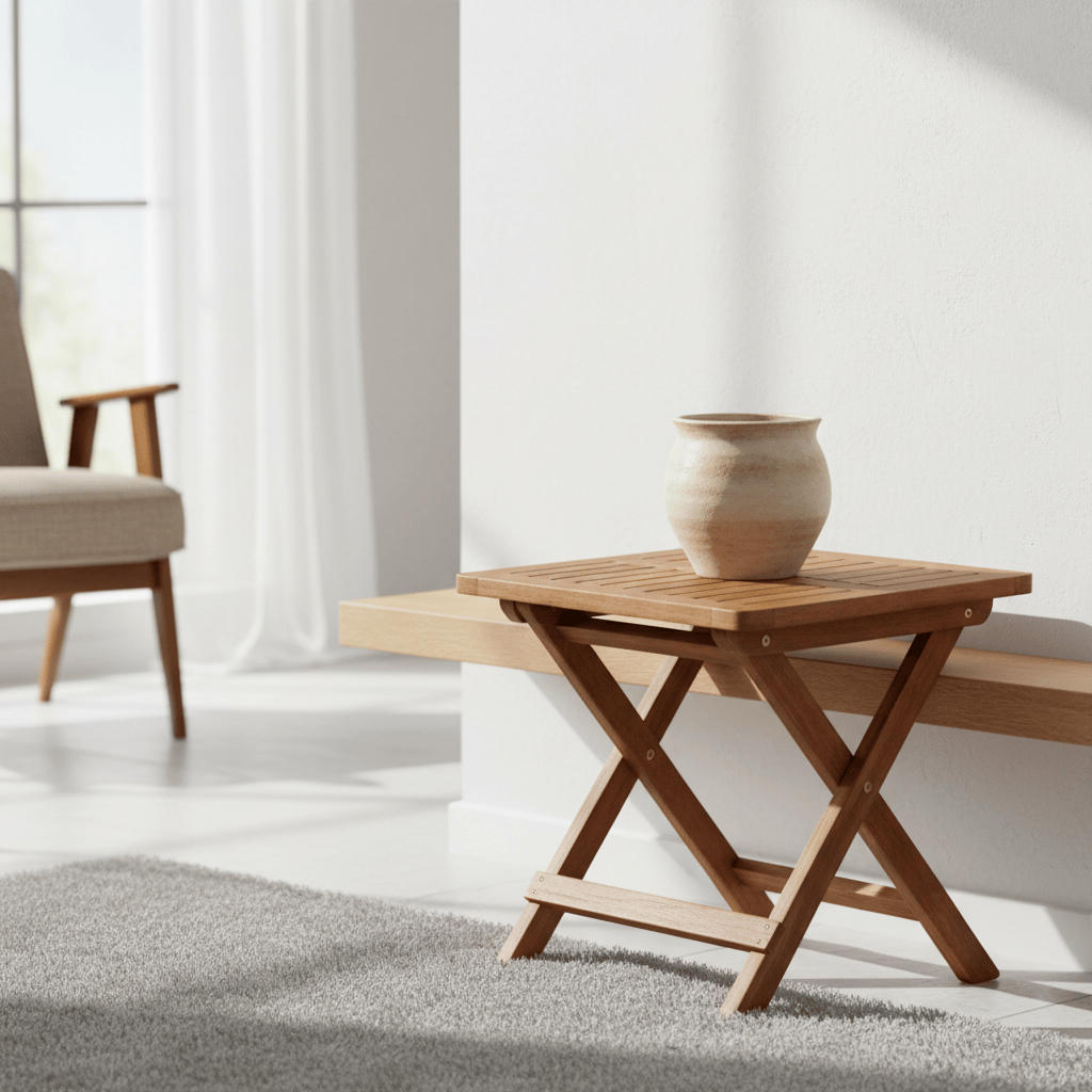 Table de jardin bois pliante en acacia massif 40 x 40 cm à côté d'un transat - photo 4
