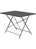 Table de jardin métal pliante en acier gris 110 x 70 cm dépliée sur une terrasse