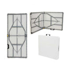 Table de jardin pliante en plastique blanche 180 x 70 cm dépliée dans un jardin - photo 3