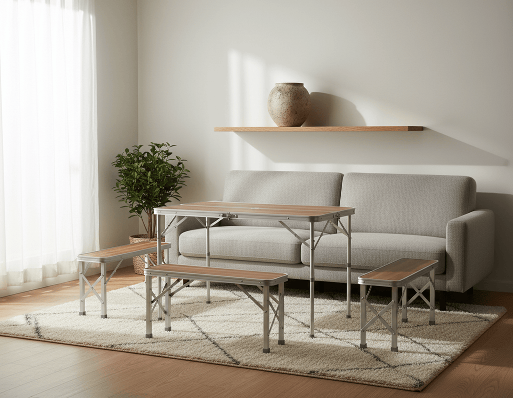 Table de picnic pliante valise avec sièges intégrés dépliée sur une aire de pique-nique - photo 6