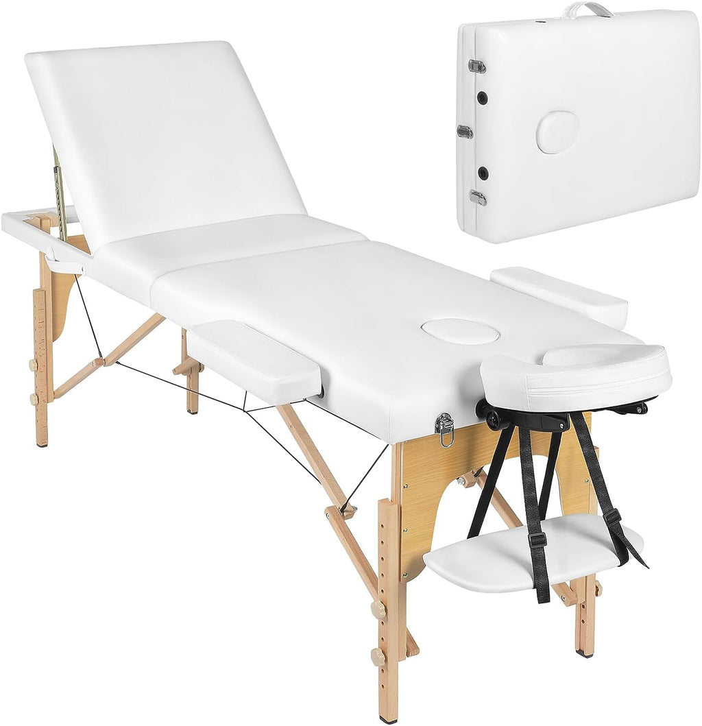 Table de soin pliante de 185 cm avec structure en hêtre et mousse épaisse
