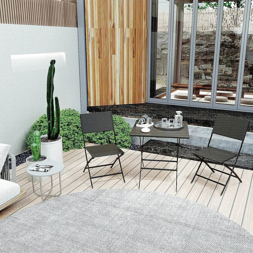 Ensemble table et chaise pliante de camping en résine tressée - photo 2