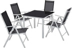 Ensemble table et chaise pliante extérieur avec plateau en verre trempé et chaises inclinables