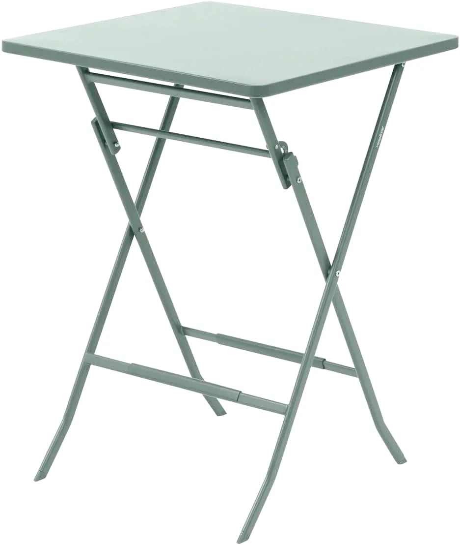 Table haute de jardin pliante en aluminium de 96 cm sur une terrasse