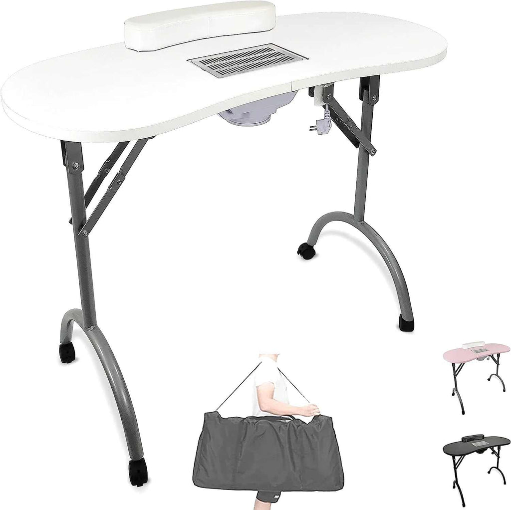 Table de manucure pliante avec aspirateur intégré dans un salon d'onglerie