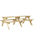Table picnic en bois pliante de 220 cm avec bancs intégrés dans un jardin