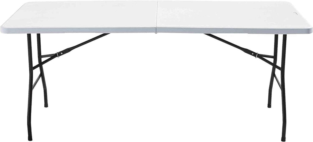 Table pliante blanche de 180 x 74 cm dressée en buffet