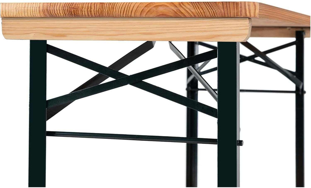 Table pliante bois 8 personnes de 170 cm avec ses deux bancs assortis dans un jardin - photo 6