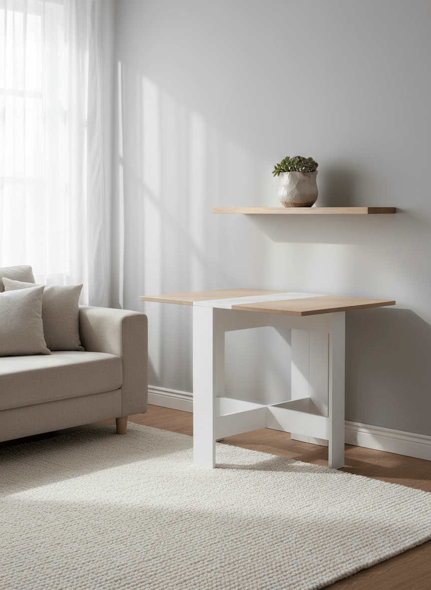 Table pliante bois intérieur en mélaminé 103 cm dépliée dans une cuisine - photo 5