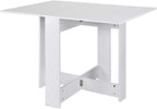 Table pliante de salon de 103 cm dépliée puis repliée en console contre un mur