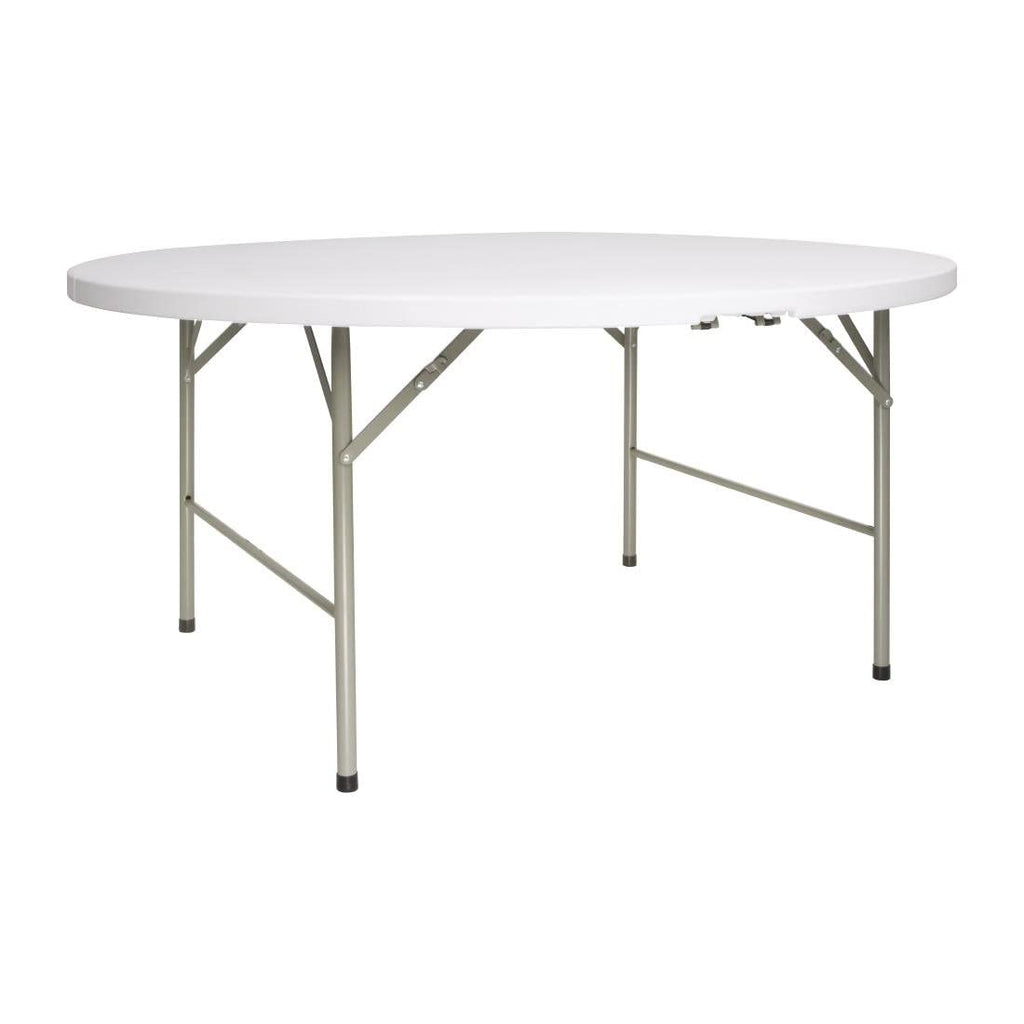 Table pliante traiteur ronde de 150 cm dressée pour un banquet