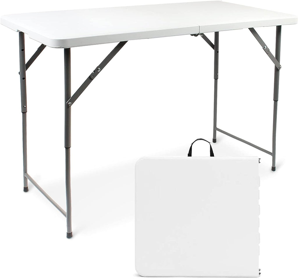 Table pliante transportable de 120 x 60 cm repliée pour le transport