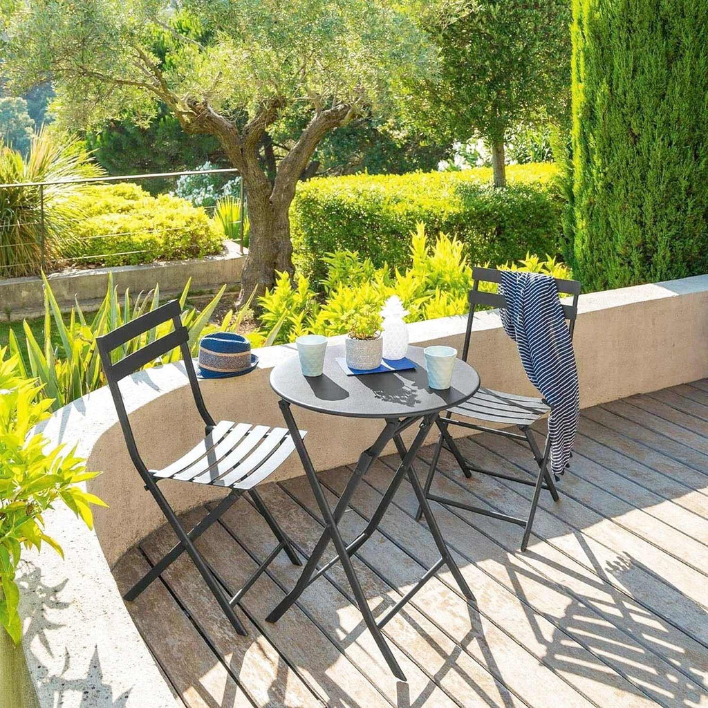 Table ronde pliante d'extérieur en acier de 60 cm de diamètre sur une terrasse - photo 3